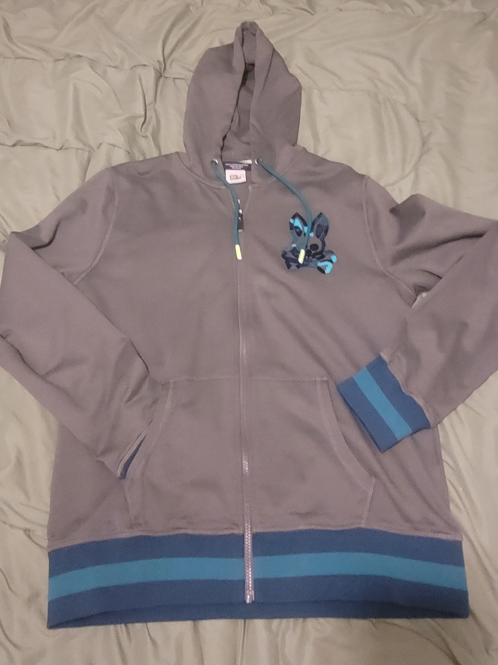 Mens Psycho Bunny Howgate hoodie blue camo Logo Large City Urban Chic Luxury